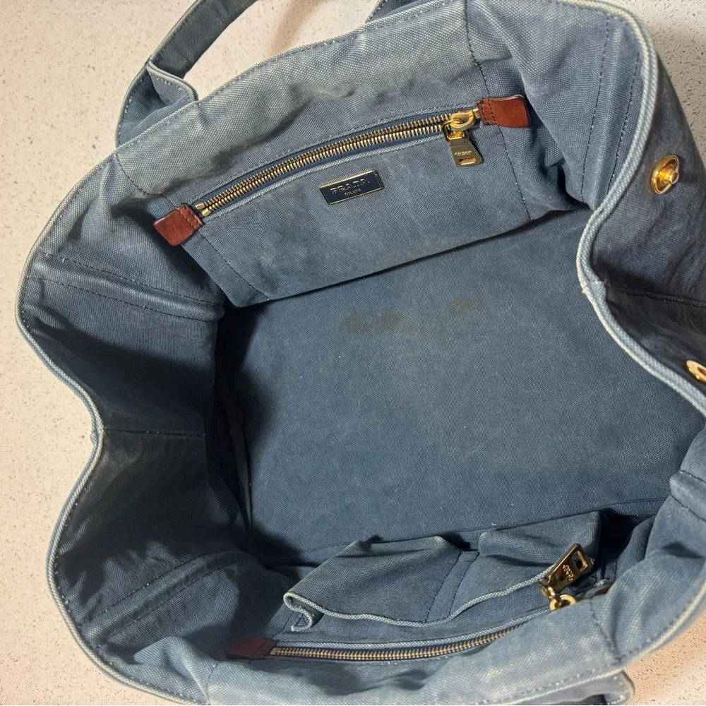 🛑 SOLD 🛑 Prada Blue Denim Canapa Tote Bag | Authentic Prada Logo Handbag COA - Picture 15 of 17